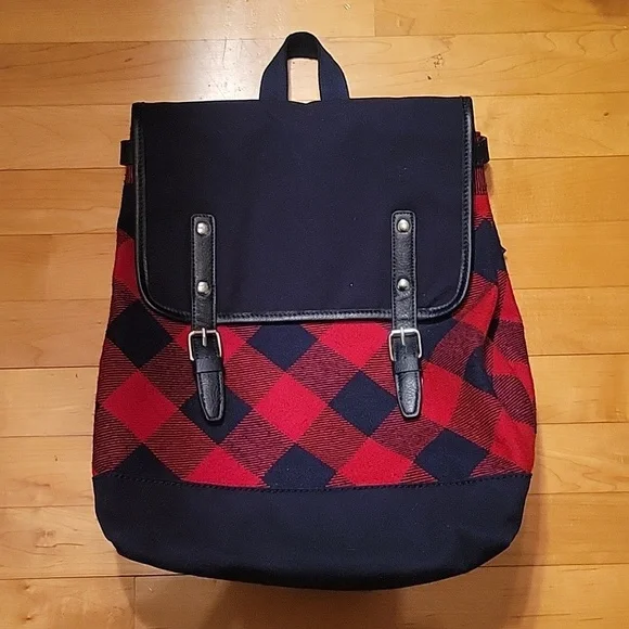 Lands End Buffalo Plaid Backpack Lands End Red Navy Black Buffalo Check | Mercari main image 4